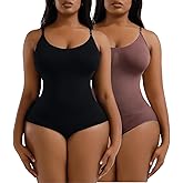 Degvarma 2 Piece Shapewear Bodysuits For Women Tummy Control Seamless Waist Body Suits Shaper (Black+Brown)