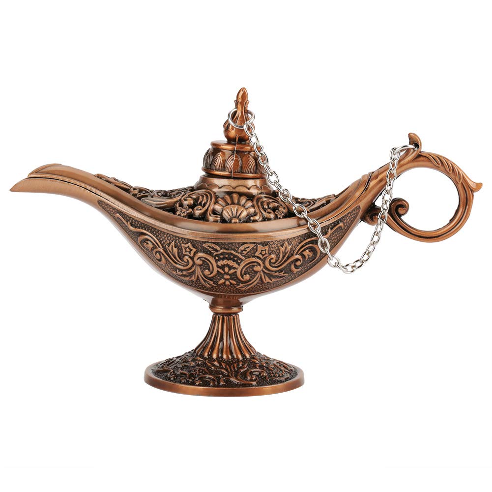 Wishing Lamp, Magic Aladdin Lamp, Genie Lamp, Retro Style Old Fashioned Style for Jewelry Storage for Home Decor(Red copper)