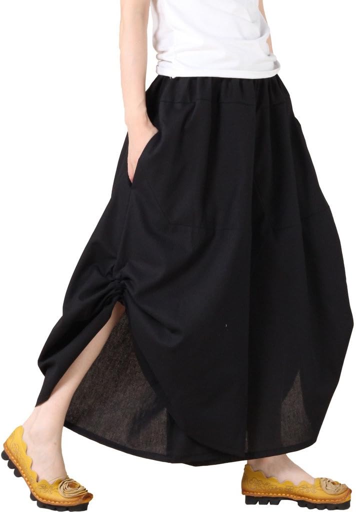 Vogstyle Women's Cotton Linen Plus Size Irregular Wide Leg Trousers with Pockets