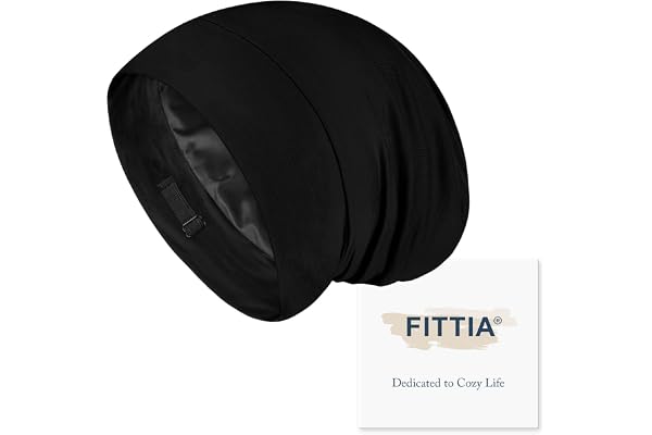 Fittia Black Silk Satin Bonnet for Sleeping, Silk Sleep Cap Hair Bonnet for Curly Hair, Silk Hair Wrap for Men&Women