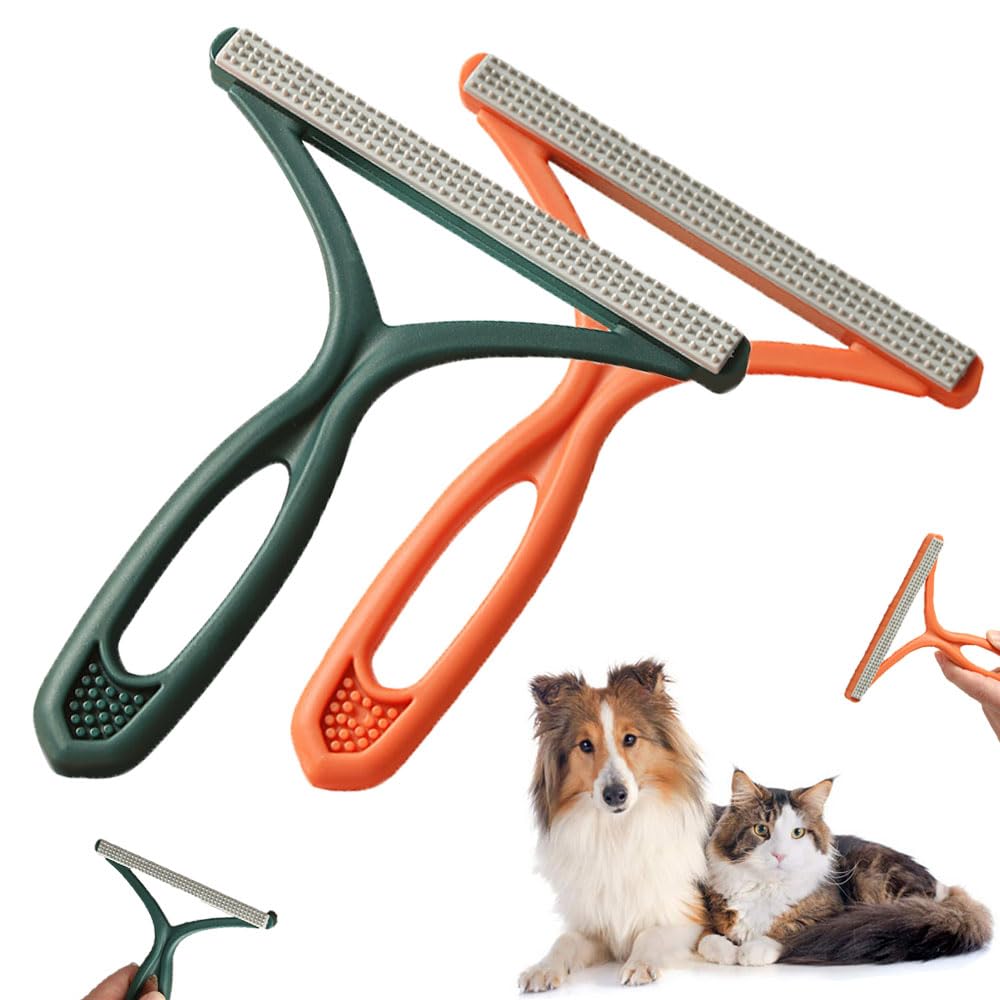 2 Pcs Pet Hair Removal Brush Fluff Remover Electrostatic Brush Hair Removal Tool Roller Household Clothes Lint Remover Reusable Remover for Carpet, Furniture, Rugs, Bedding and Sofa(Green+Orange)