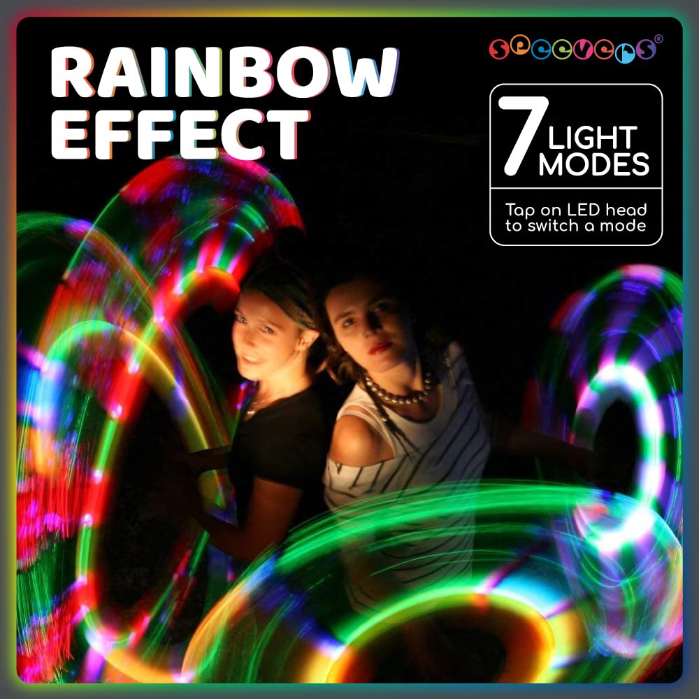 LED Poi Optic Fiber Poi for Professionals - Exciting Light Show and Fast USB Charge - Strobe & Fade Light Programs - LED Prop for Spinners 1 Year Warranty