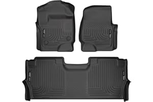 Husky Liners Weatherbeater Floor Mats | Fits 2017-2025 Ford F-250/F-350/F-450 SUPERCREW CAB ONLY with Factory Carpet & with Fold Flat Storage | Front & 2nd Row, 3-pc Black - 94061