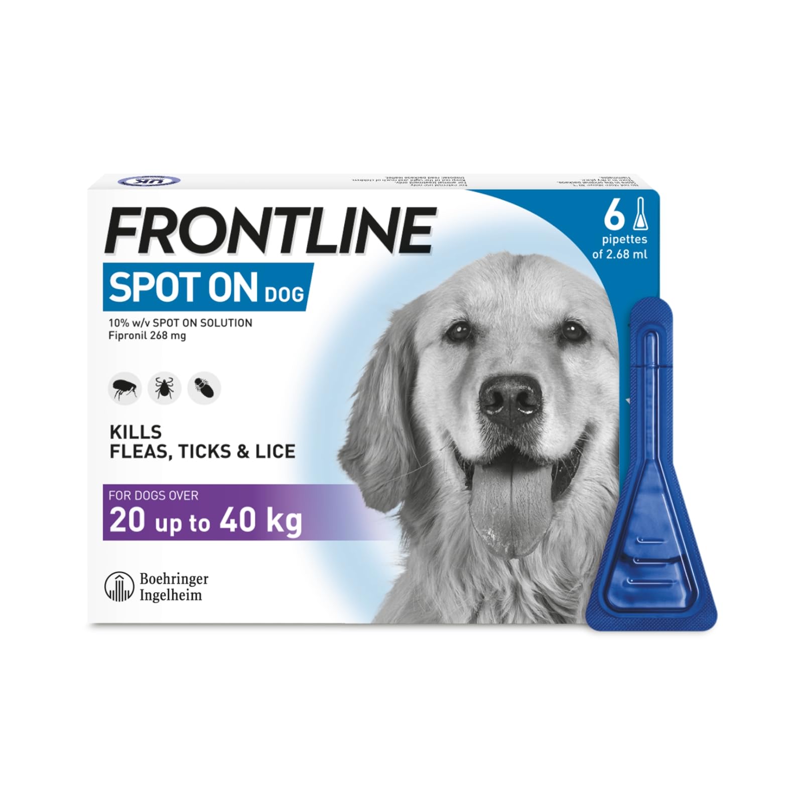 FRONTLINE Spot On Flea & Tick Treatment for Large Dog (20-40kg) 6 Pipettes
