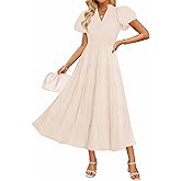 ZESICA Women's Summer Casual Maxi Dress 2026 Puff Short Sleeve V Neck Ruffle Tiered Flowy Boho Beach Dresses