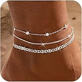 MFRYK Gold Ankle Bracelets for women,14k Gold/Silver Plated Waterproof Layered lightweight Cuban Link Figaro Chain Heart anklet butterfly anklet Pearl Ankle Bracelets Set Gold Anklets for women Trendy Jewelry Gift for Women