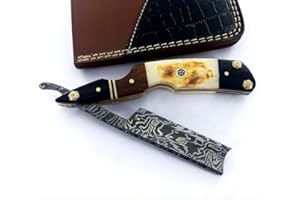 DESSI Damascus Steel Straight edge Razor Barber Salon Shaving wet shave real leather sheath for men SM151