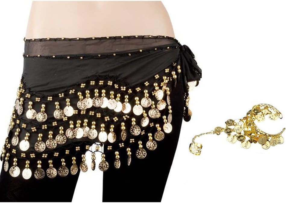 Bellylady Gold Coins Belly Dance Hip Scarf, Wholesale Dance Belt & Gypsy Bracelet