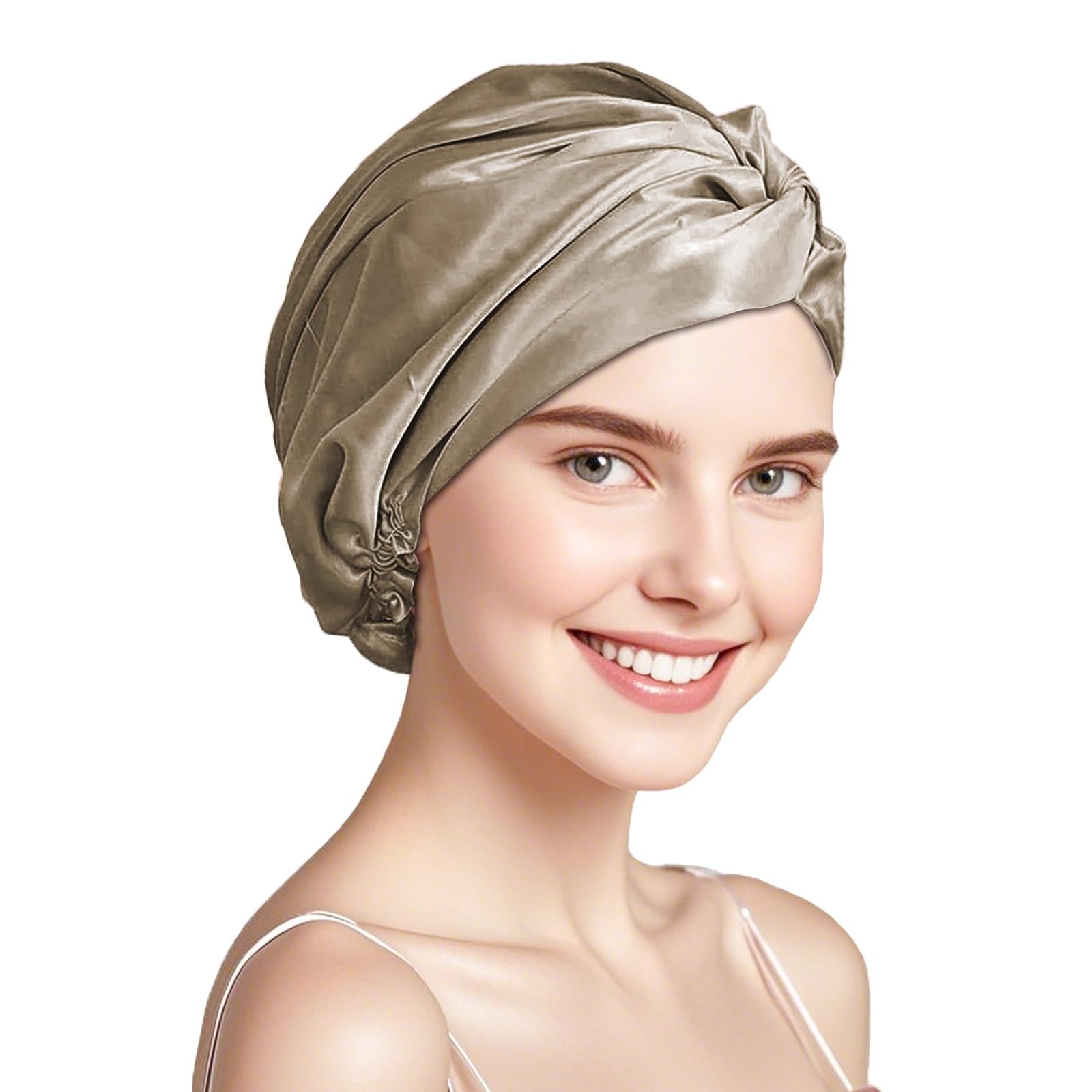 townssilk 100% Mulberry Silk Women's Night Cap, 16 Momme Sleep Cap, Silk Shower Cap, Good for Hair, Protects Hair, Silk Night Cap, Double Layer, Coffee