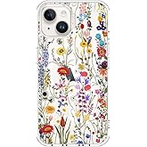 MOSNOVO Case for iPhone 14 / iPhone 13, [Compatible with Magsafe] [Buffertech 6.6ft Military-Grade Drop Protection] [Anti Peel Off Tech] Clear Phone Case Design - Wildflower Meadow