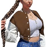 qfmqkpi Women Color block Crop Fleece Baseball Jacket Button Down Bomber Coats Sweatshirt