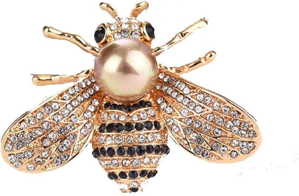 HSQYJ Honey Bee Brooches Crystal Insect Themed Bee Brooch Animal Fashion Shell Pearl Brooch Pin Gold Tone (Gold Pearl)
