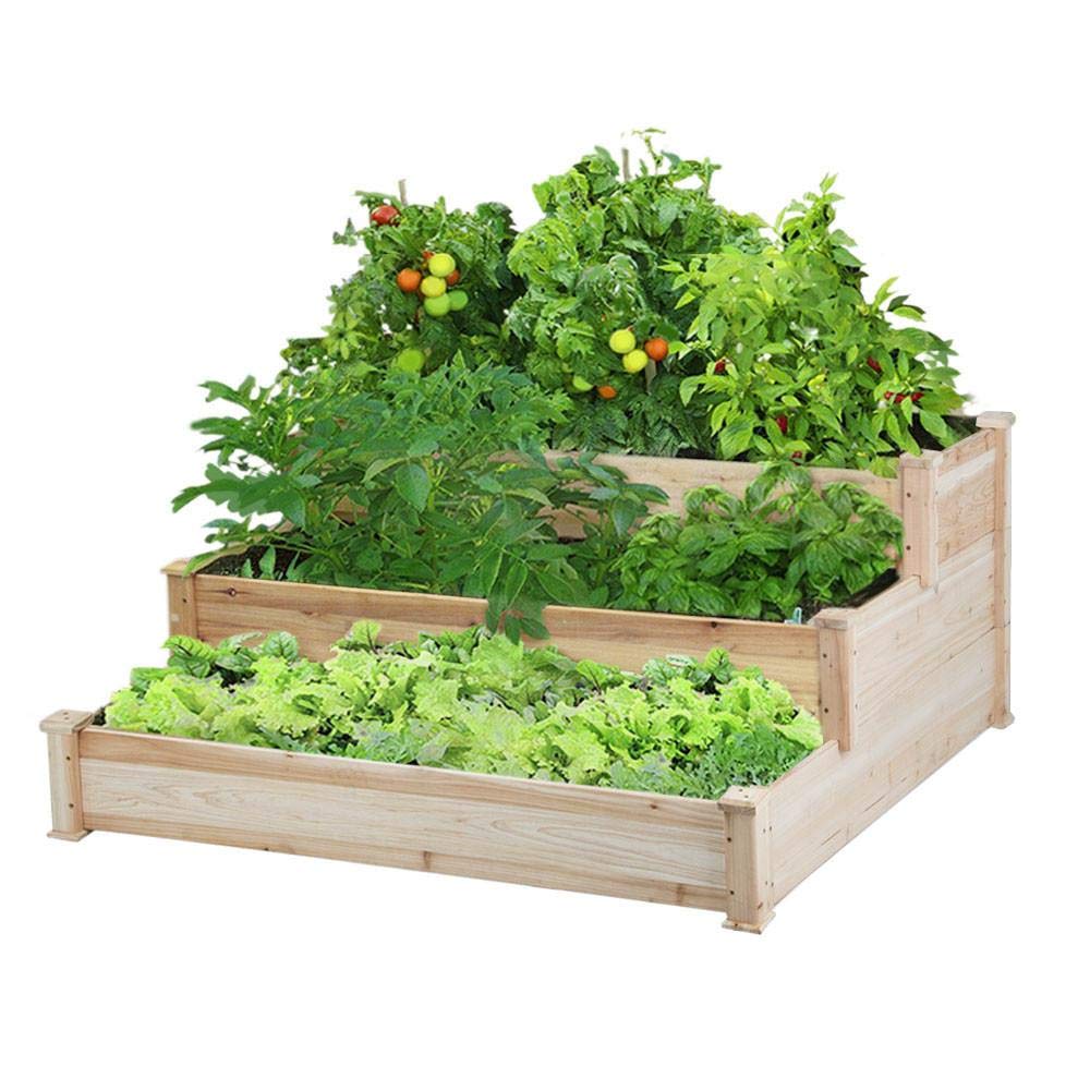 YAHEETECH 3 Tier Raised Garden Bed Wooden Elevated Garden Bed Kit for Vegetables Outdoor Indoor Solid Wood 49 x 49 x 21.9in