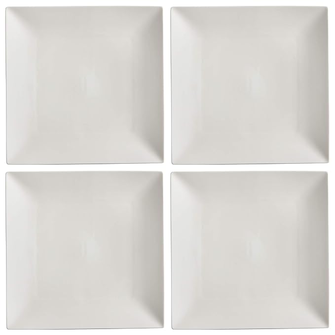 Maxwell Williams White Basics Linear Square Plates, Porcelain, White