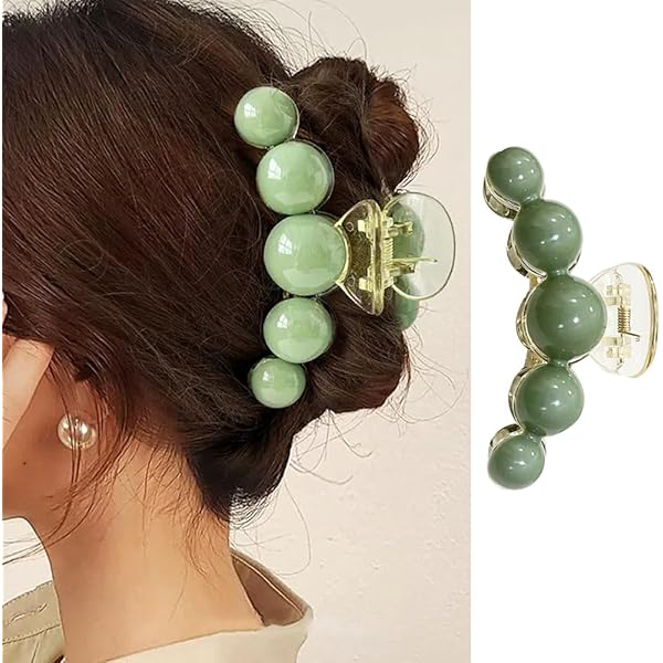 Amazon.com : Large Green Pearl Hair Clamps for Women - Elegant