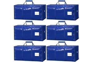 VISVEIL 6 Pack Heavy Duty Moving Bags with Padded Wrap Around Handles-Strengthened Zipper Extra Large Storage Totes for Dorm College Clothes Blue