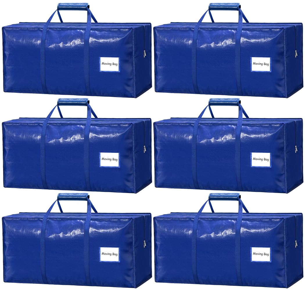 6 Pack Large Moving Bags Heavy Duty – Reusable Storage Bags with Zippers & Handles | Extra-Large Packing Bags for Moving Boxes, Clothes, Bedding, Holiday Décor & Home Storage