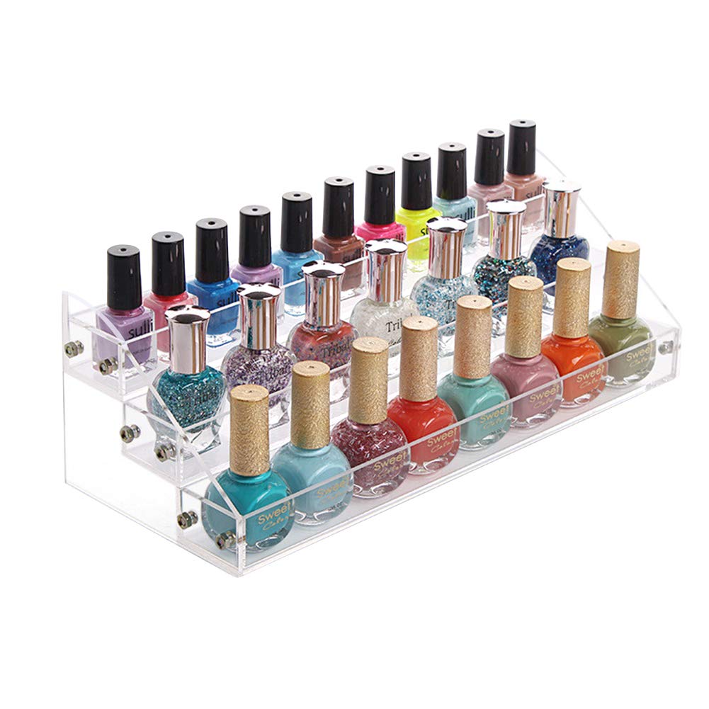 Nail Polish Stand Cosmetic Organiser 3 Tier Nail Polish Display Shelf Acrylic Nail Polish Storage Large Nail Polish Holder Make Up Organiser Clear Storage Box Lipstick Cosmetic Holder