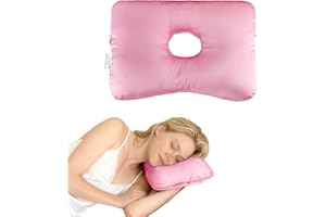 WAAKOOMATRYX Satin Ear Piercing Pillow - Removable Washable Large Cover Piercing Pillow for Side Sleepers, Donut Side Sleeping Pillow for Pain Relief Sleeping, Pressure Sore, Adjustable Ear Protector (Pink)