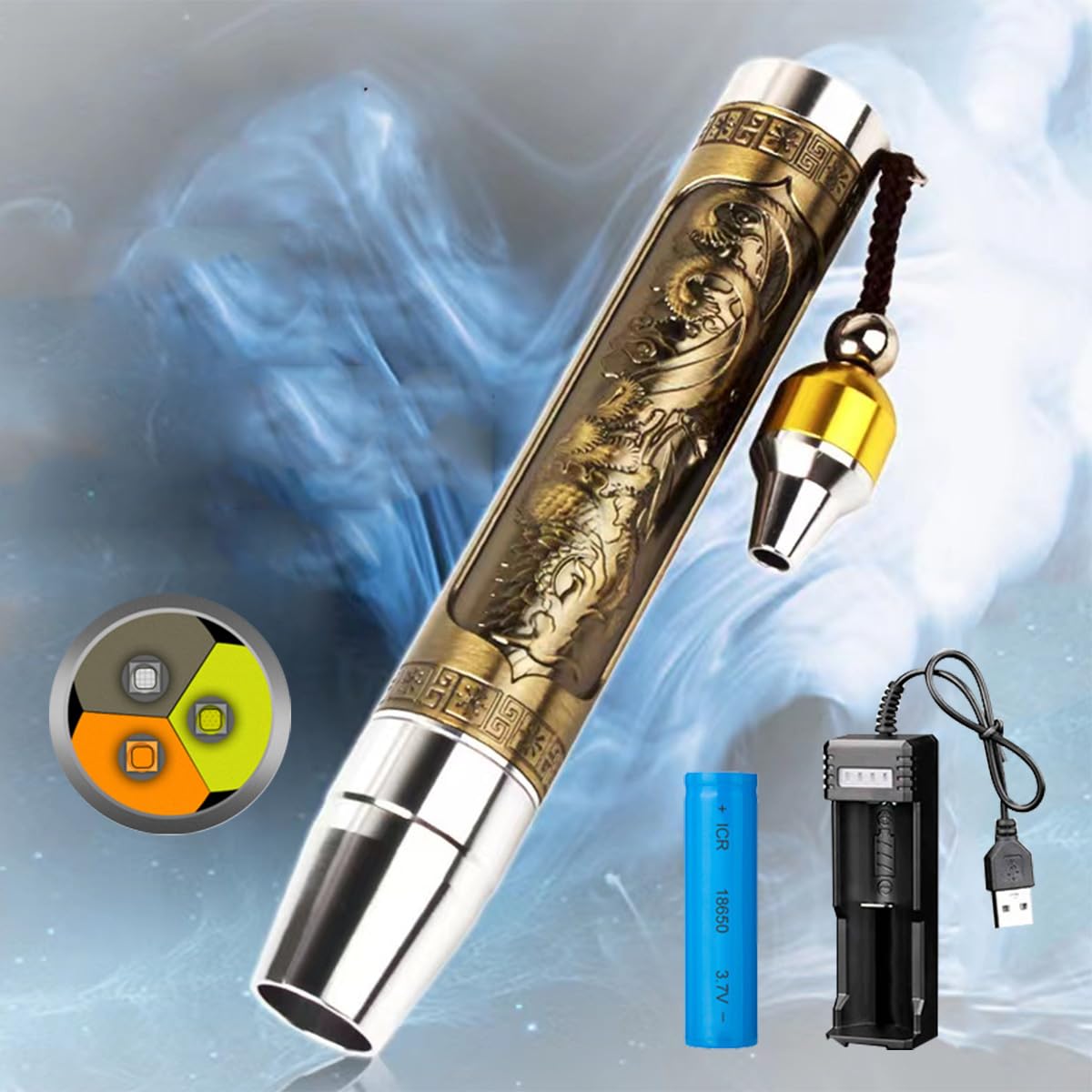YZYOE Three in One Rechargeable LEDs Expert Jade Appraisal Flashlight, Jewelry Appraisal Gemstones Diamond, White and Yellow Light and 365NM Ultraviolet Lamp.
