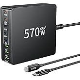 UL 570W GaN Foldable Charger Station, CSA 8-Port Desktop Charger with 140W PD PPS for MacBook Pro 16, Dell XPS, iPhone 17/16/