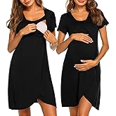 Ekouaer Nursing Nightgown 3 In 1 Maternity Nightgown Short Sleeve Nursing Gown Breasfeeding Sleepwear Delivery Dress
