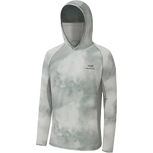 BASSDASH UPF 50+ Men’s Fishing Hoodie Shirts with Mask Camo UV Long Sleeve Moisture Wicking FS53M