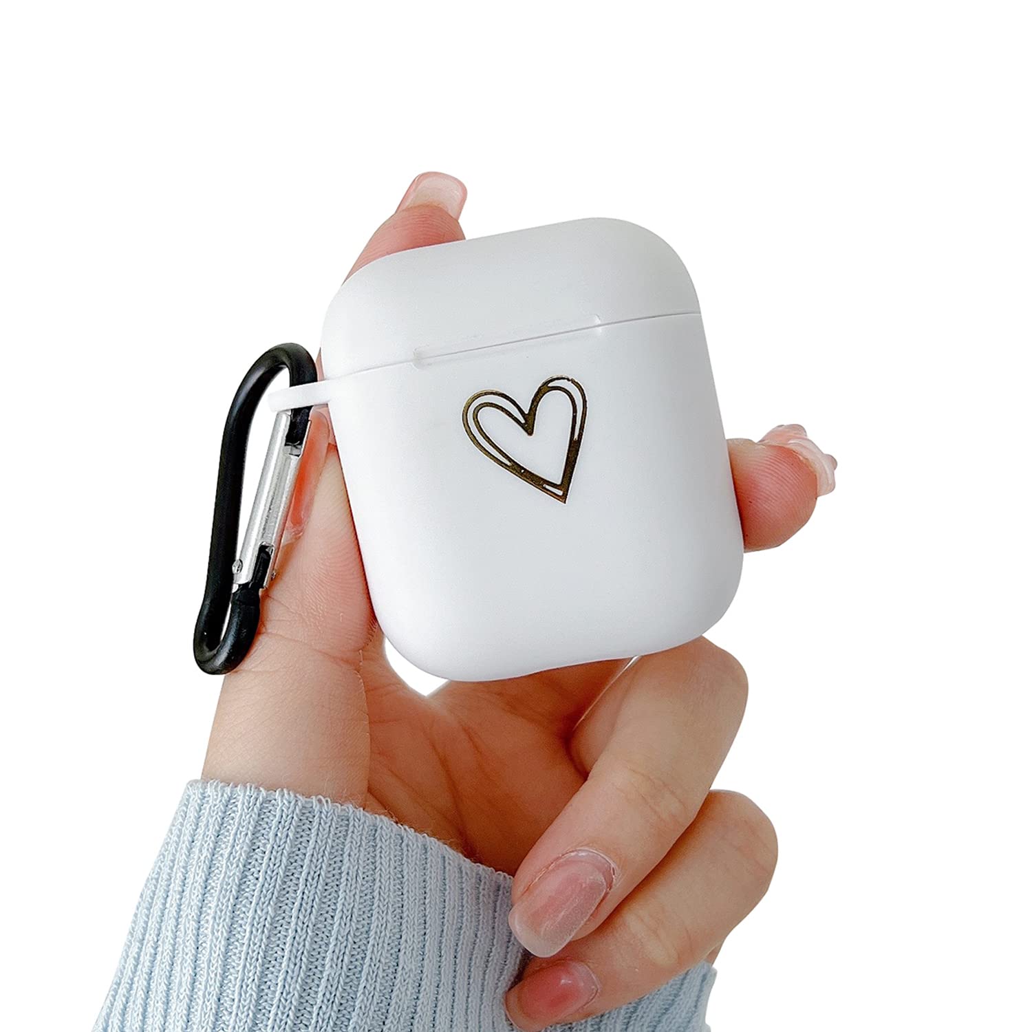 ZTUOK Compatible with AirPods 1&2 Case for Women Girls,Creative Cute Plated Love Heart Pattern Case With Keychain Anti-dust Shockproof Protective Soft TPU Cover for AirPods 1&2-White