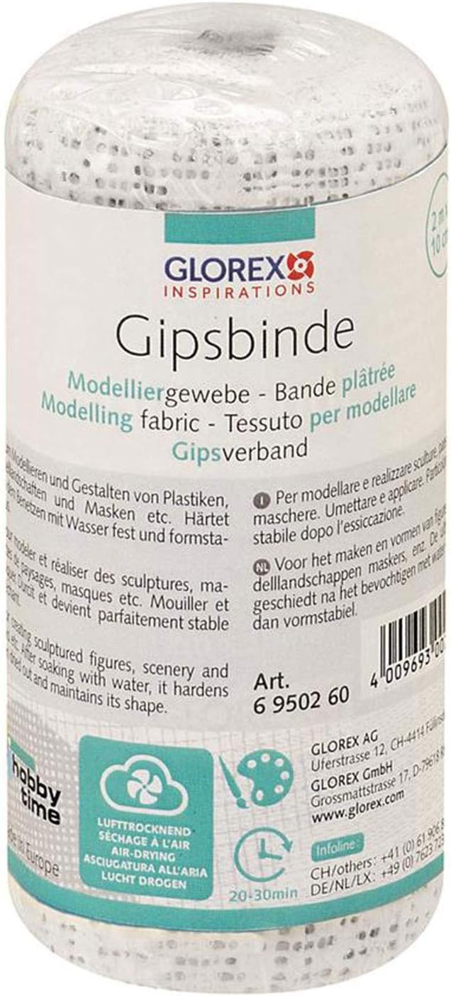 Glorex 6 9502 60 - Keratex Gipsbinde, 10 cm x 2 m, hautfreundliches Modelliergewebe, zum Basteln und Modellieren, für Masken und Abdruck von Babybauch