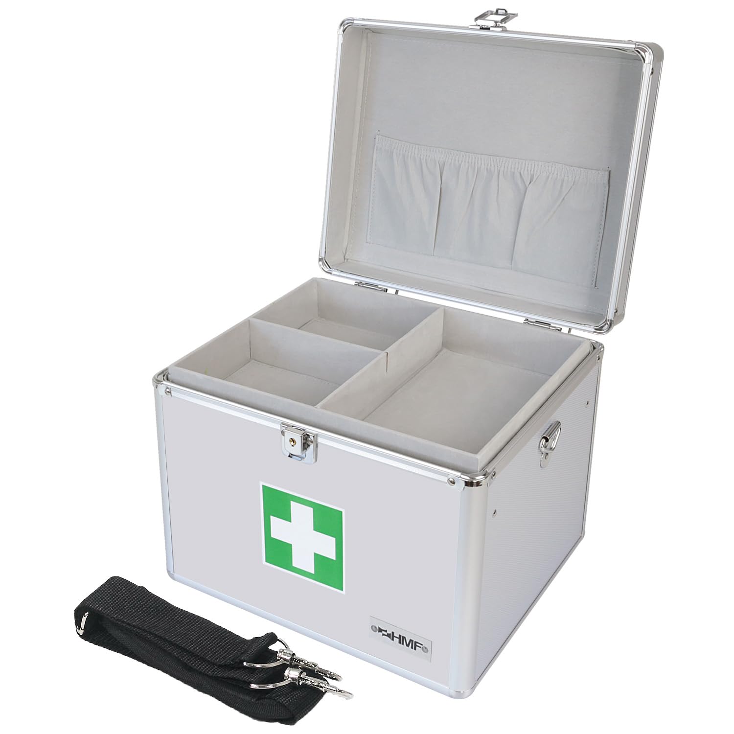 HMF 14702-09 First Aid Box, Medical Box, Carrying Handle, Carry Strap, Aluminium, 30 x 25 x 25 cm