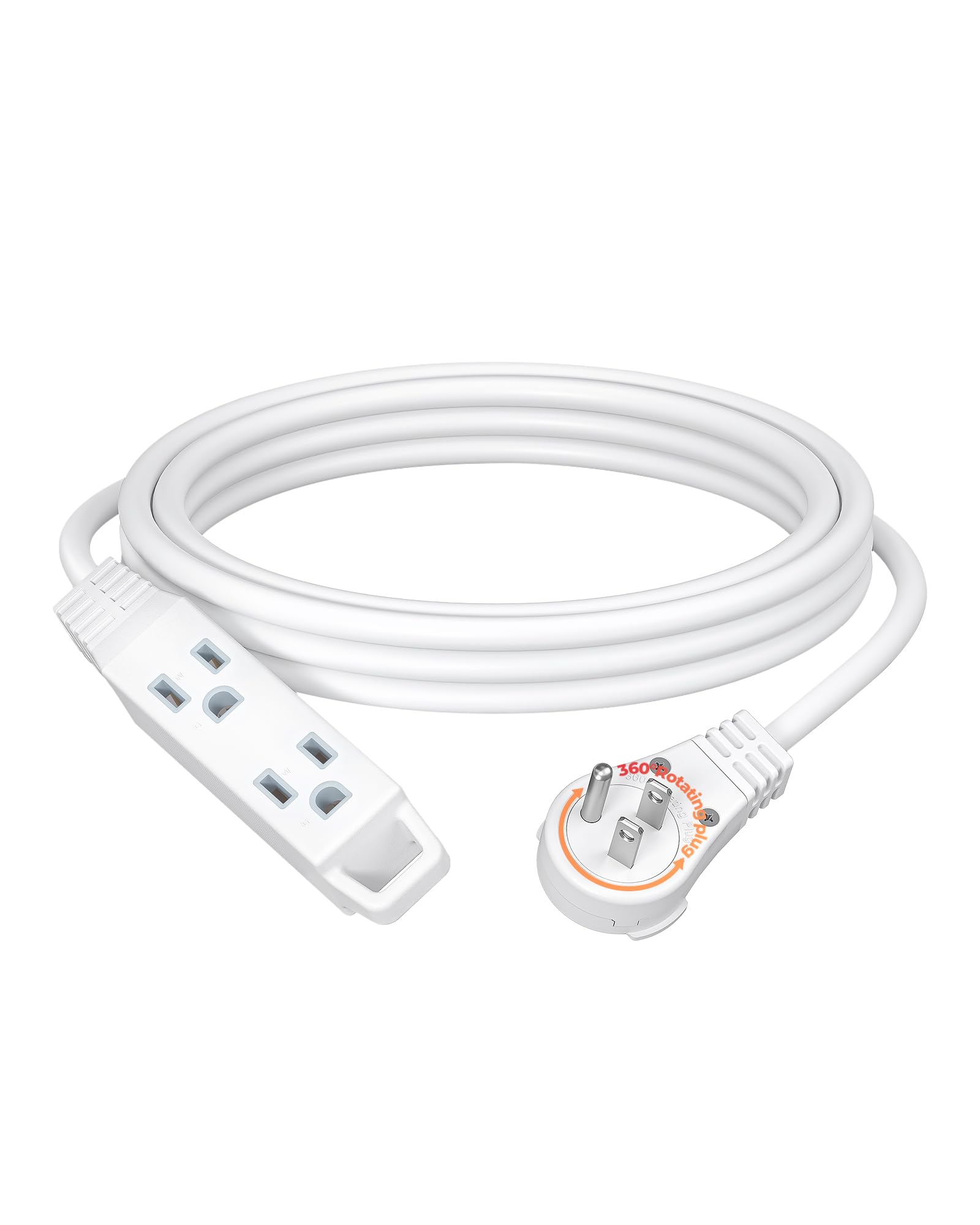 Photo 1 of DEWENWILS 360° Rotating Flat Plug Extension Cord, 15FT Extension Cord Rotating Plug, 3 Prong 16/3C Grounded Flat Power Cable for Indoor Narrow Space, 13A/125V/1625W SJT-3, ETL Listed, White