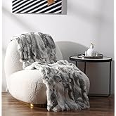 Natural Luxury Soft Rabbit Hide Skin Fur Throw Blanket Premium Durable Lush Patchwork Hide Pelt Fur Rug Plate Pelz Leather (22in x 43in) Gray
