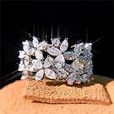 Z.2 Sterling Silver & 18K Gold Flower Diamond Ring - Cubic Zirconia Promise & Eternity Wedding Band for Women