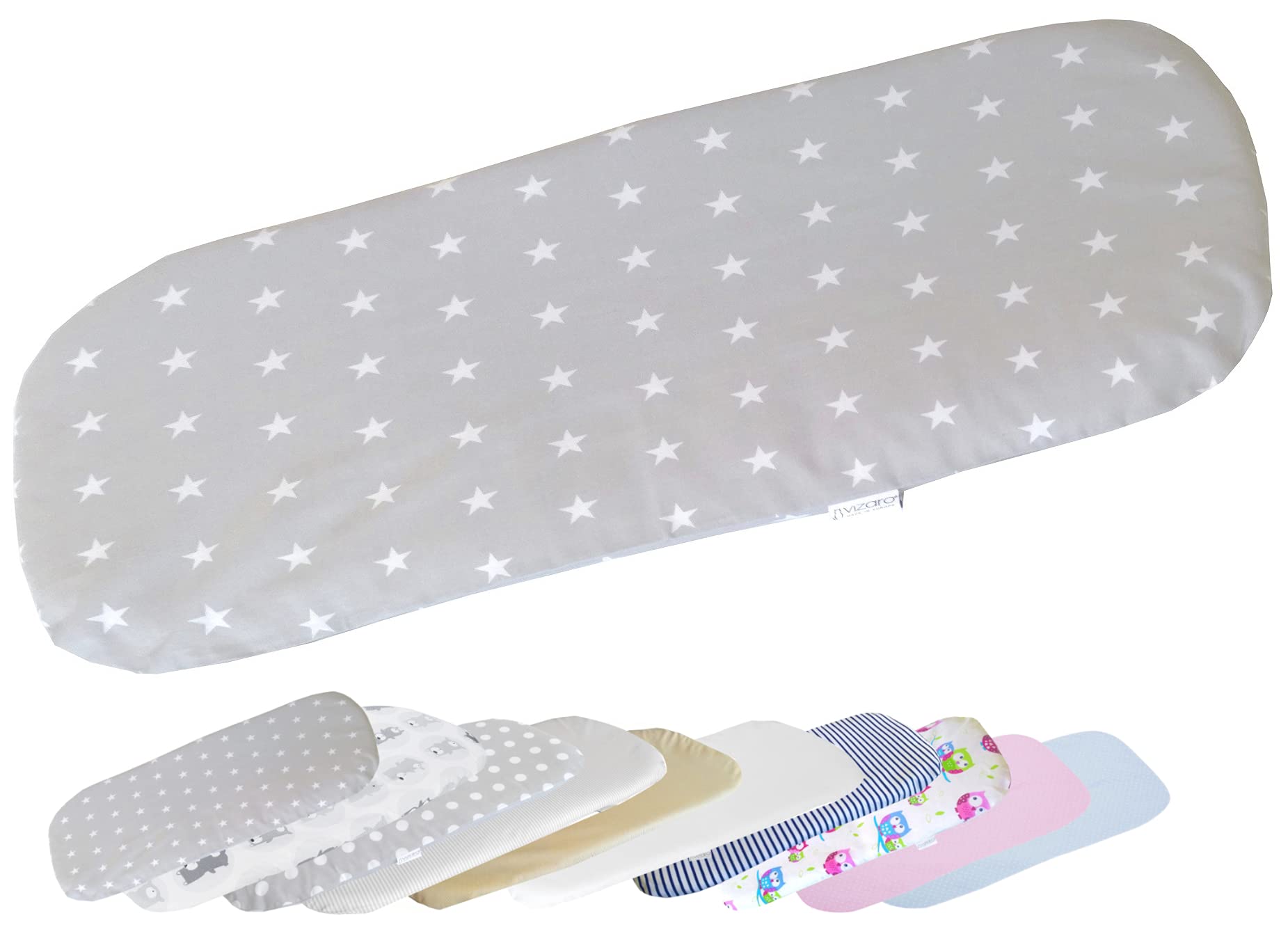 Vizaro - Fitted Sheet for Pram Carrycot Mattress - Children's Pushchair 70-80 x 30-35 cm - 100% Cotton - Made in EU, OekoTex - C. White Polka DotsSmall White Stars