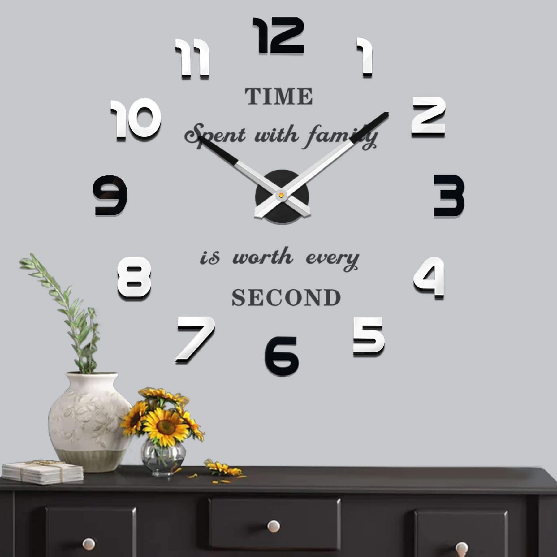 VANGOLD DIY Frameless Large Wall Clock Decoration 3D Modern Mute Big Wall Clocks for Living Room, Home and Office