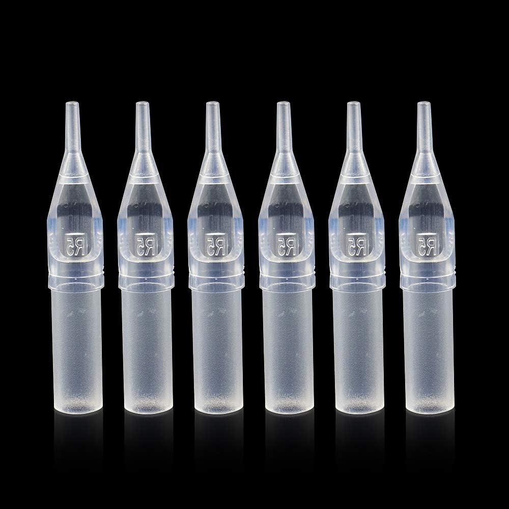 Disposable Tattoo Tips - Yuelong 100pcs 5RT Disposable Clear Tattoo Tips Tubes 5 Round Tips for Tattoo Needles Round Diamond Flat Sterilize Tips Tattoo Supplies (5RT)