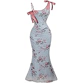 Verdusa Women's Floral Print Wedding Guest Bowknot Bodycon Maxi Dress Sleeveless Summer Dress