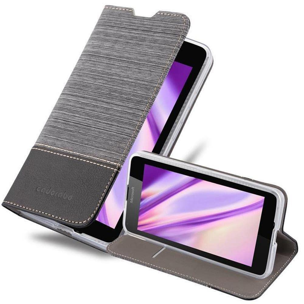 cadorabo Book Case works with Nokia Lumia 640 in GREY BLACK - with Magnetic Closure, Stand Function and Card Slot - Wallet Etui Cover Pouch PU Leather Flip