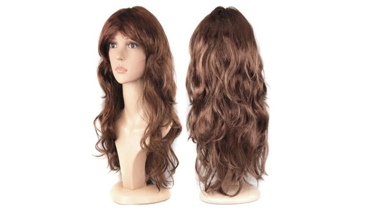 WOMEN'S LADIES LONG WAVY WIG FANCY DRESS COSPLAY WIGS POP PARTY COSTUME (Brown)