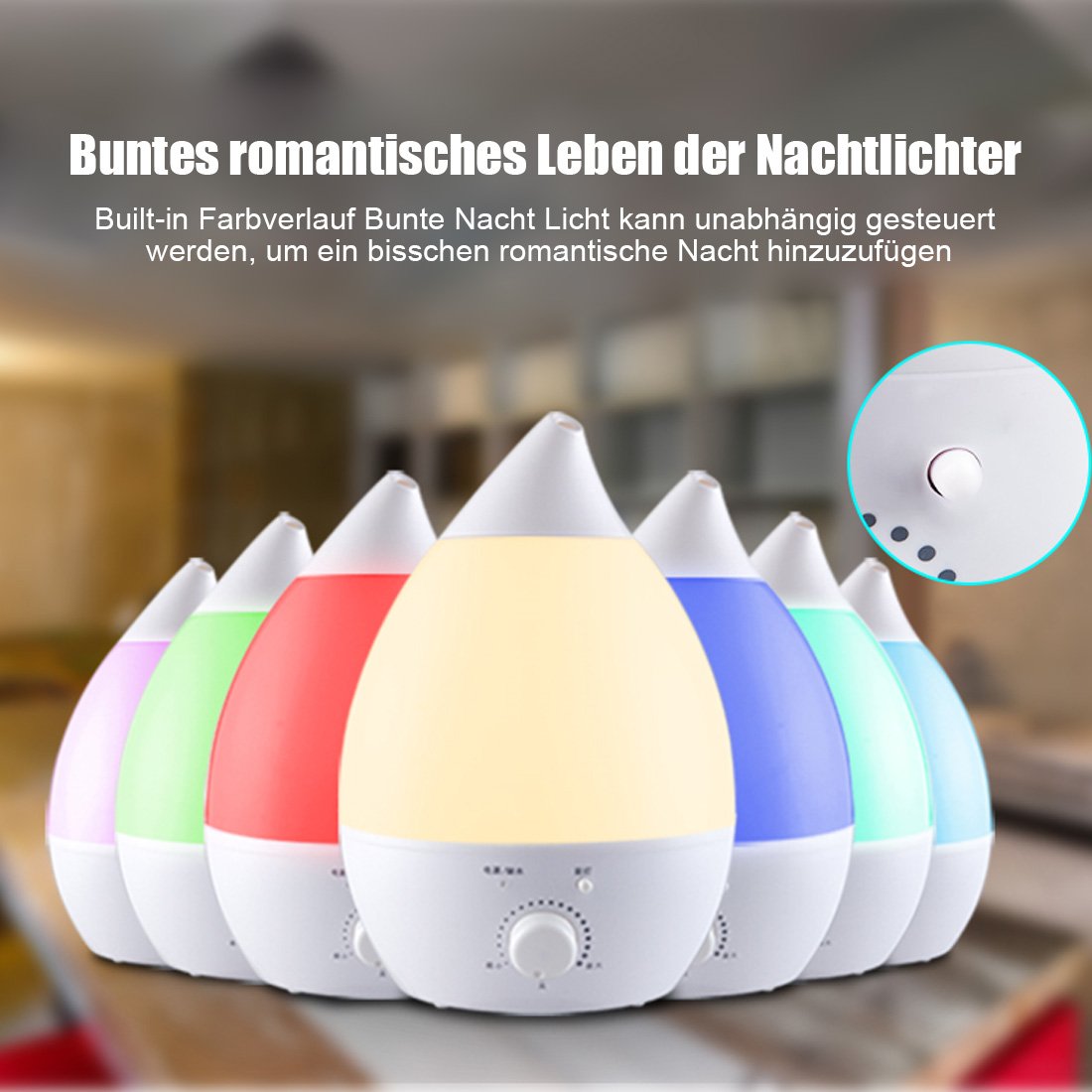 Aroma diffuser duftöldiffusoren 2.4l ULTRASOON luchtbevochtiger met 7 Gekleurde LED \'s geluidsarm raumbefeuchter met 30 ml/H feuchtigkeitsabgabe voor Bad, Yoga, thuis, kantoor, SPA.(December garantie)