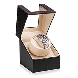 Efaithtek Automatic Single Watch Winder in Black Carbon Fiber Leather with Japanese Quiet Motor,AC Adapter or Battery Powered
