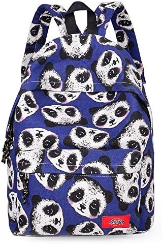Huachnet Girl's Canvas Backpack School Bag (Blue Panda Pattern)