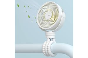 JISULIFE Mini Stroller Fan 4000mAh Battery Operated with 4 Speeds, Rechargeable 720°Rotatable, Clip on for Baby Carseat/Crib/Golf Cart/Treadmill -White