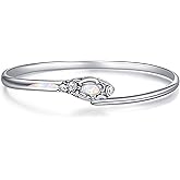 JERWLI Sterling Silver Bangle Bracelets Opal Bangle Bracelets for Women Vintage Flower Cuff Bangle Bracelets Jewelry Gifts