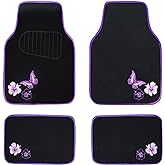 CAR PASS Embroidery Butterfly and Flower Car Floor Mats, Purple Car Floor Mats, Universal Fit 95% Automotive,SUVS,Sedan,Vans,for Women,Girly,Set of 4(Black with Purple)