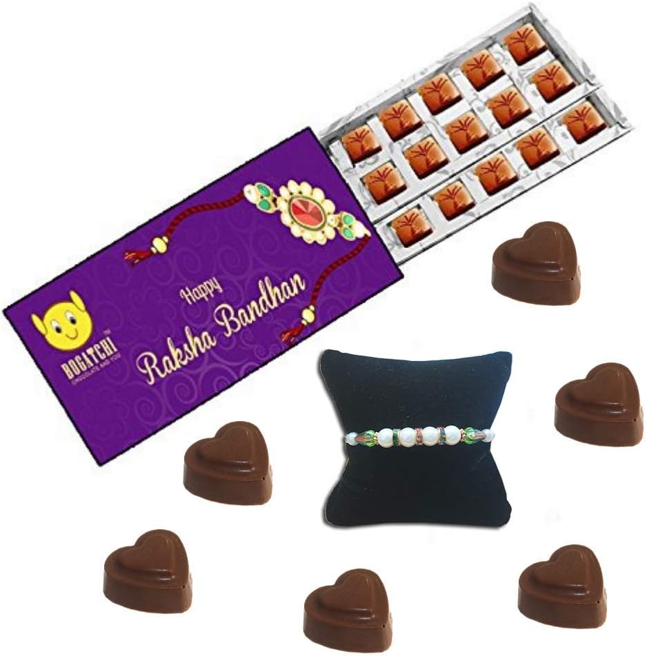 BOGATCHI Rakhi with Chocolates, Rakhi Gift Hamper, Rakhi with Sweets, Free Rakhi, Unique Rakhi Design, Rakhi Chocolate Gift, Dark Chocolate, Rakhi Gifts, raksha bandhan Gifts for Brother, 18 Pieces