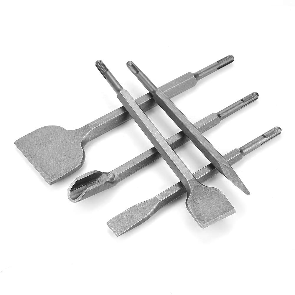 lyrlody Bits Chisel Set, 5Pcs SDS Plus Chisel Set Electric Rotary Hammer Chisel Set 40CR Chisel Bits Kit Ceramic Tile Wide Flat Point Trough Chisel for Woodworking DIY Electric Rotary Hammer
