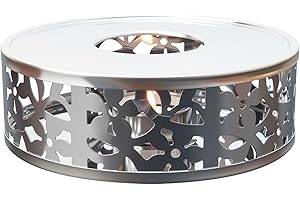 Tea Warmer Petals Silhouette, JUKFITA Silver Brushed Stainless Steel Teapot Warmer, Includes 1 Tealight Holder