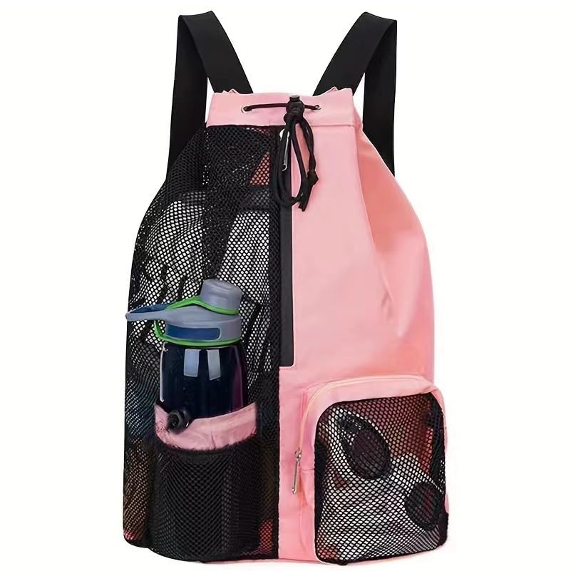 JSNOM Gym Bag Sports Bag Men Women: Backpack Bag Drawstring Waterproof Large with Outer Pocket Zip Inner Pocket for Teenagers Boys Girls (Pink), black, L