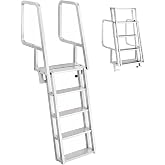 VEVOR Flip-Up Dock Ladder, 5-Step, Heavy-Duty Aluminum Alloy Pontoon Boat Swim Ladder, with Non-Slip Wide Steps, 350 lbs Weight Capacity, Pull Rope Assist, Comfort Use for Lake Pool Marine Boarding